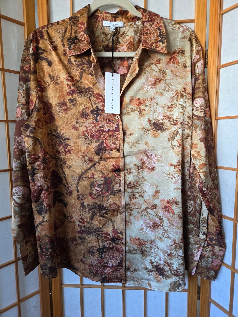 NWT WOMENS MAISON D'AMELIE LONG SLEEVES BUTTONS DOWN FLORAL SHIRT BLOUSE LARGE